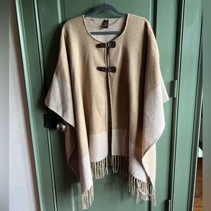 Mixit Wrap Poncho with Fringe and Faux Leather Closures One Size Fits Most